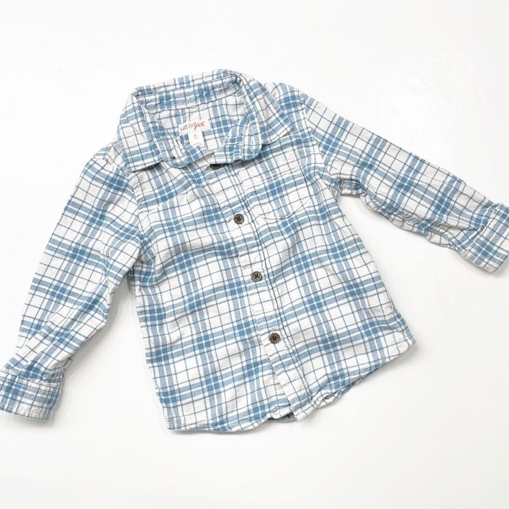 Cat & Jack toddler boys blue plaid long sleeve button down flannel shirt